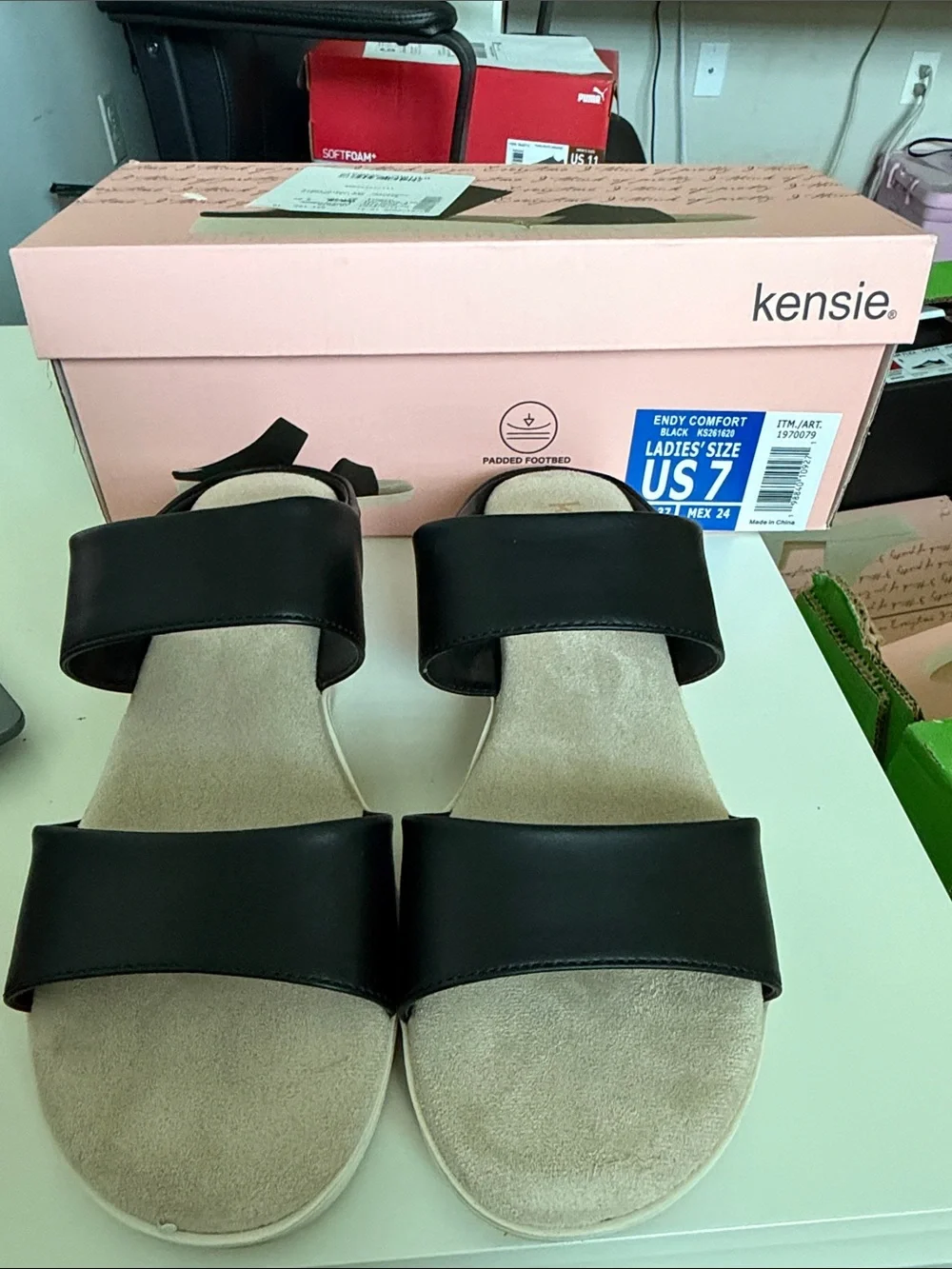 Kensie Black Dual-Strap Slide Sandals